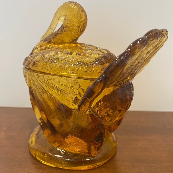 Vintage Amber Glass LE Smith Turkey Candy Dish - Picture 2 of 7